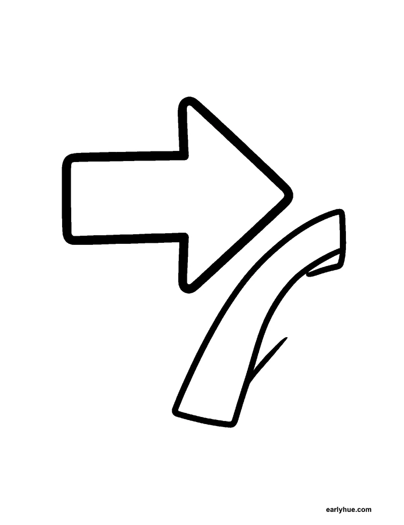 Black-and-white printable arrow shape coloring page featuring original child-friendly coloring page showing one large bold right-pointing arrow beside a.