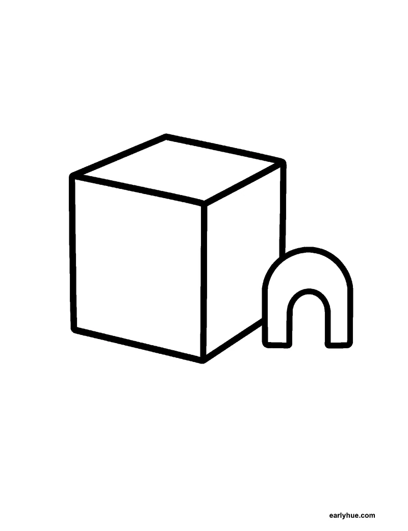 Black-and-white printable cube coloring page featuring original child-friendly coloring page showing one large geometrically correct cube with visible square.