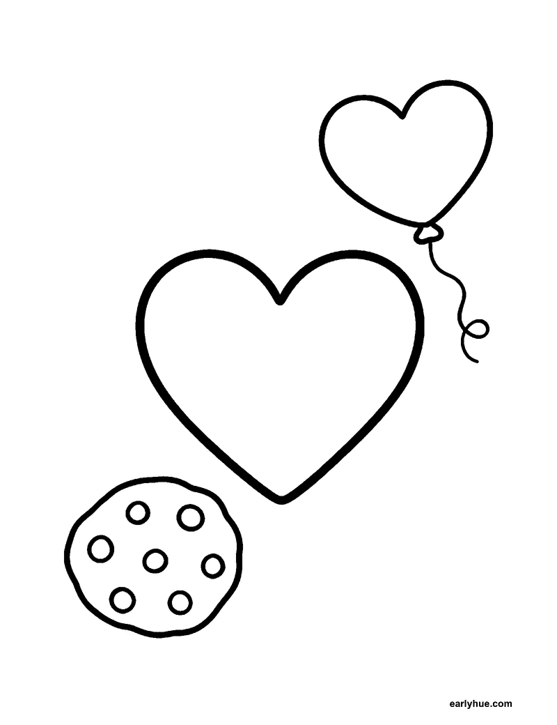 Black-and-white printable heart shape coloring page featuring original child-friendly coloring page showing one large symmetrical heart shape with a heart.