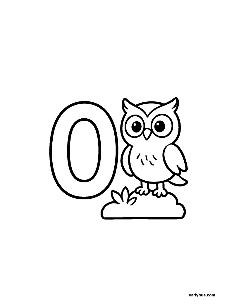 Black-and-white printable letter o coloring page featuring original child-friendly coloring page showing one large correctly formed hollow uppercase letter o.