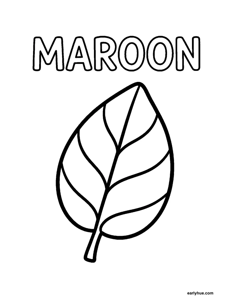Black-and-white printable maroon coloring page featuring original child-friendly coloring page showing one large hollow uppercase word maroon beside one large.