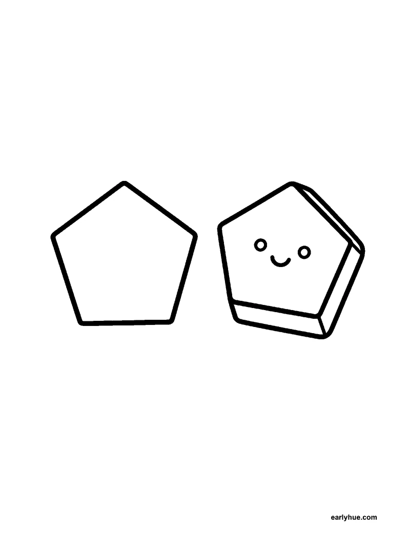 Black-and-white printable pentagon coloring page featuring original child-friendly coloring page showing one large regular pentagon with five clearly equal.