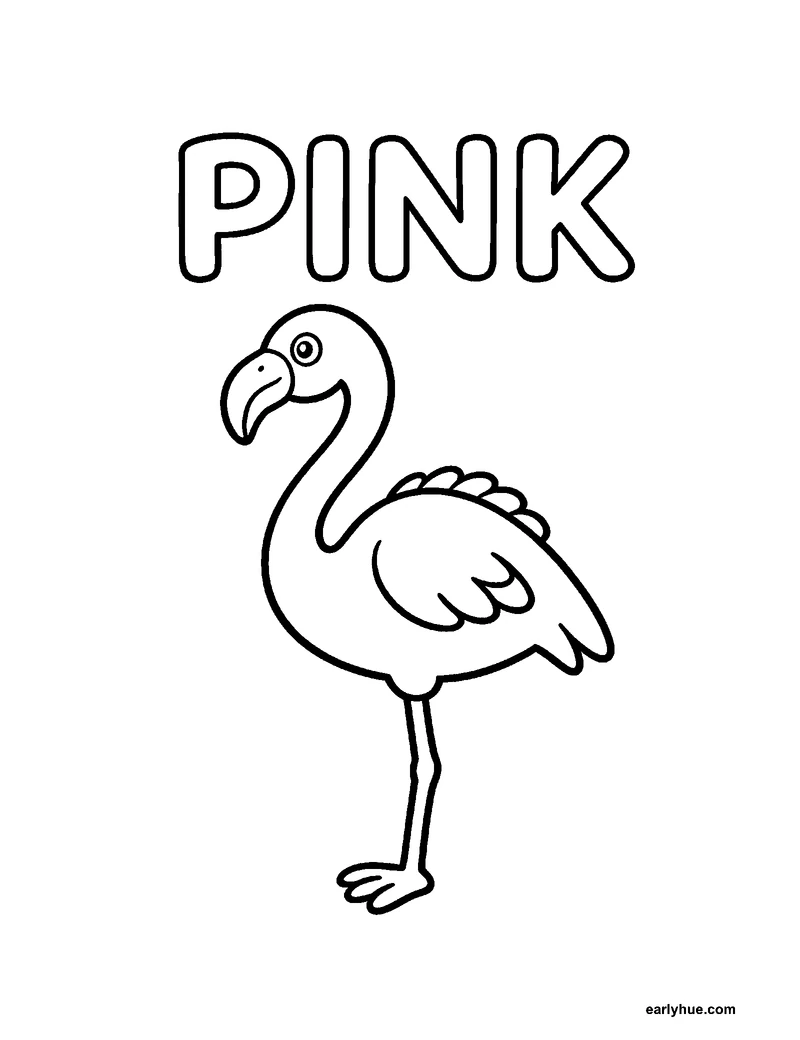 Black-and-white printable pink coloring page featuring original child-friendly coloring page showing one large hollow uppercase word pink beside one standing.