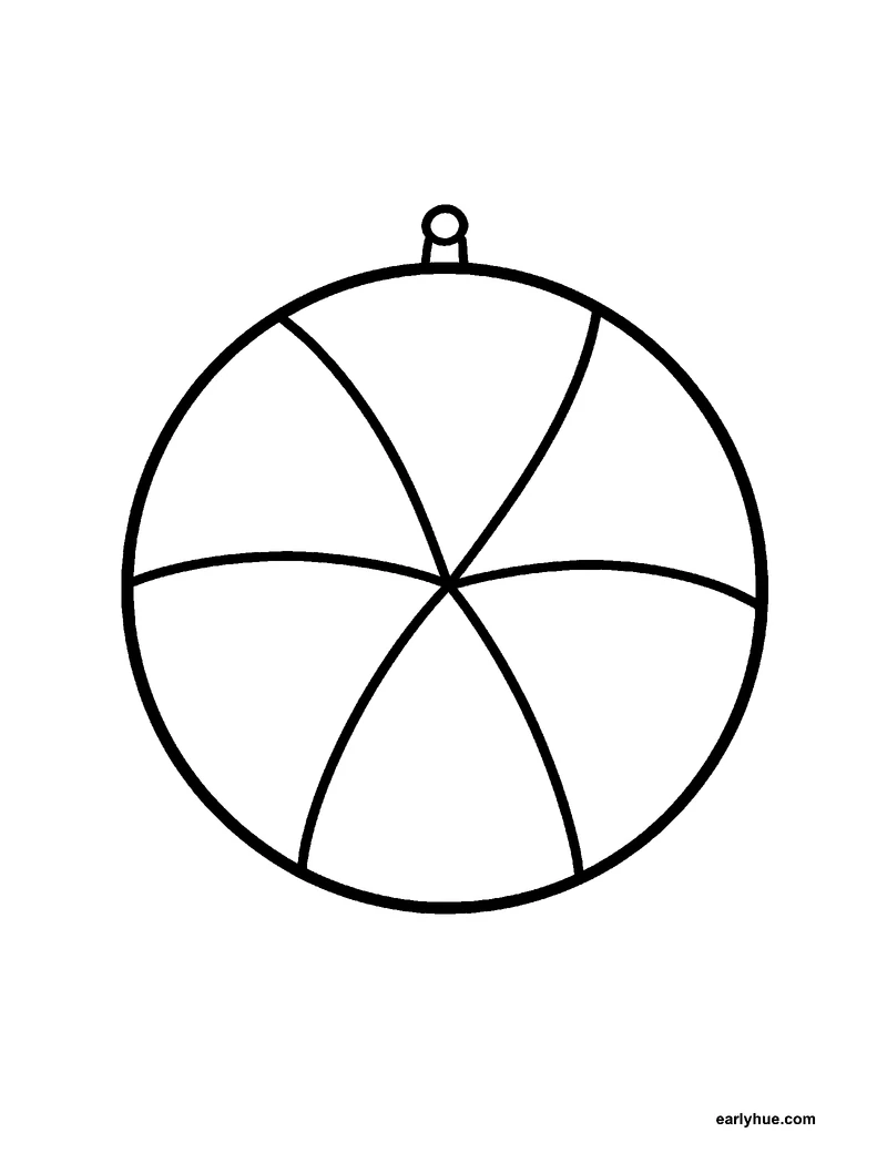 Black-and-white printable summer beach ball coloring page featuring original child-friendly summer coloring page showing one round beach ball divided into six.