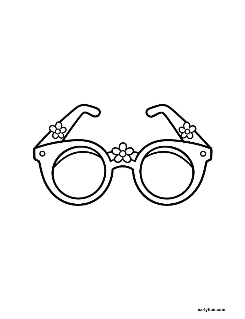 Black-and-white printable summer sunglasses coloring page featuring original child-friendly summer coloring page showing one pair of summer sunglasses with.
