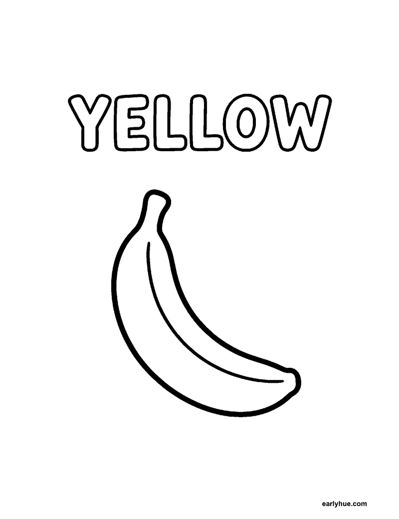 Black-and-white printable yellow coloring page featuring original child-friendly coloring page showing one large hollow uppercase word yellow beside one large.