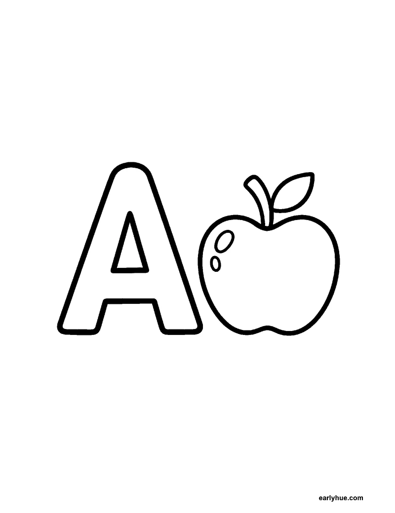Black-and-white printable letter a coloring page featuring original child-friendly coloring page showing one large correctly formed hollow uppercase letter a.